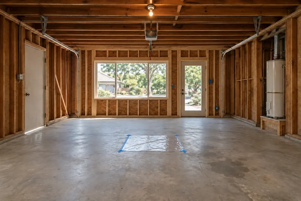 Illustration, stage 2: the garage door opening framed in