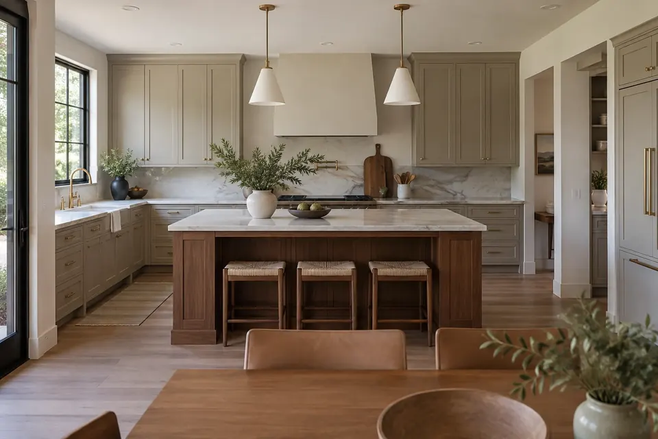 Design concept: wood island as the accent in a painted kitchen