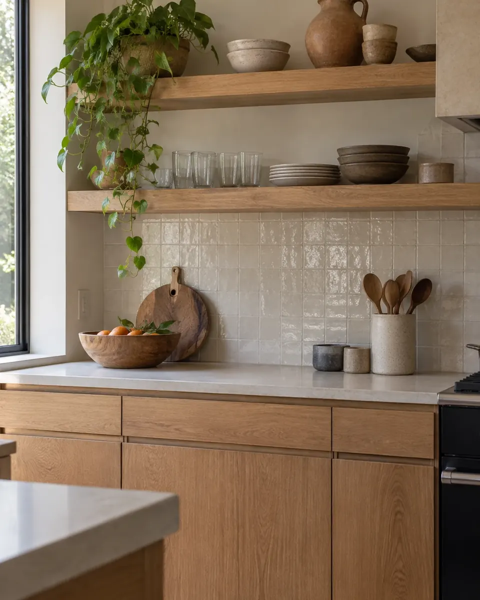 Design concept: open shelving in the same oak as the cabinets
