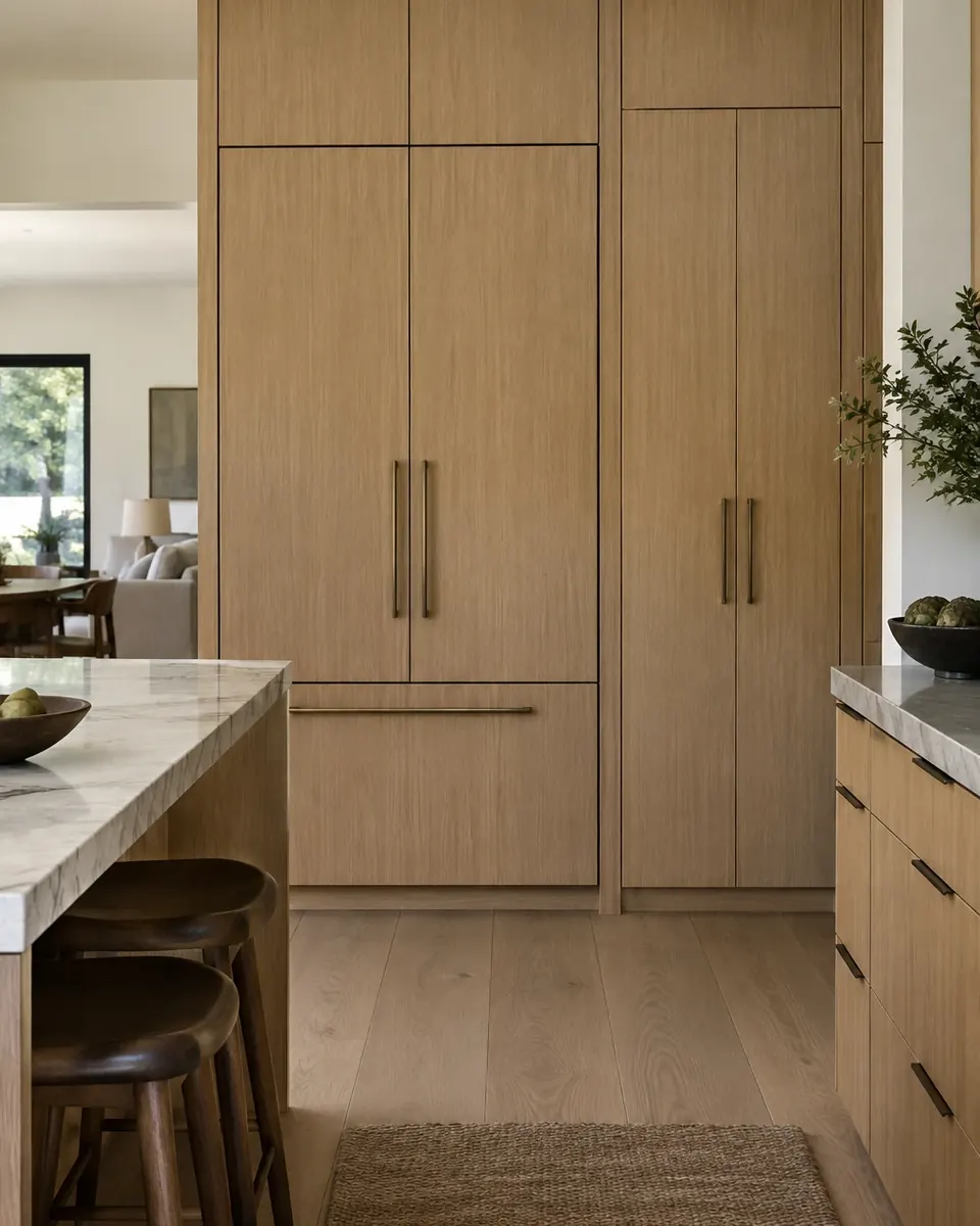 Design concept: paneled refrigerator integrated into the cabinet run