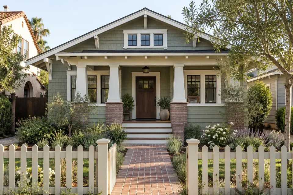 Illustration: california bungalow with a restored front porch