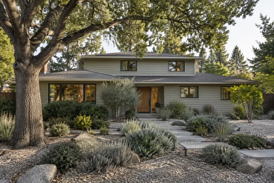 Illustration: ranch to two-story with a matching low roofline