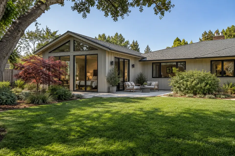 Illustration: ranch home with a primary-suite addition