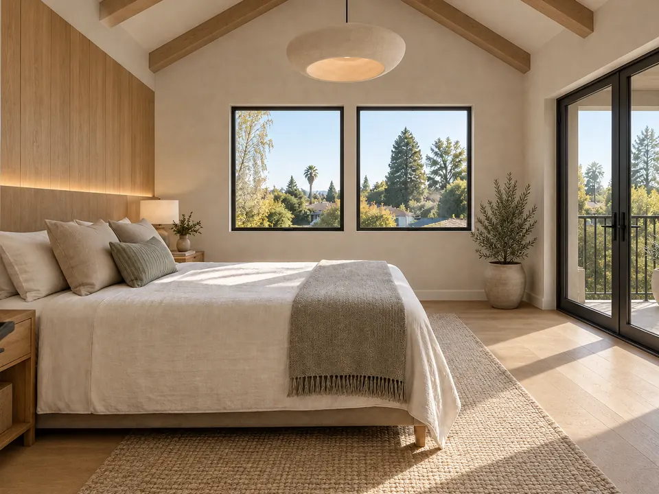 Design concept: upstairs primary bedroom at the premium finish level