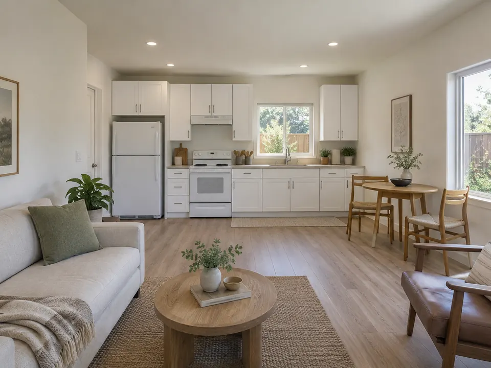 Design concept: backyard ADU interior at the essential finish level