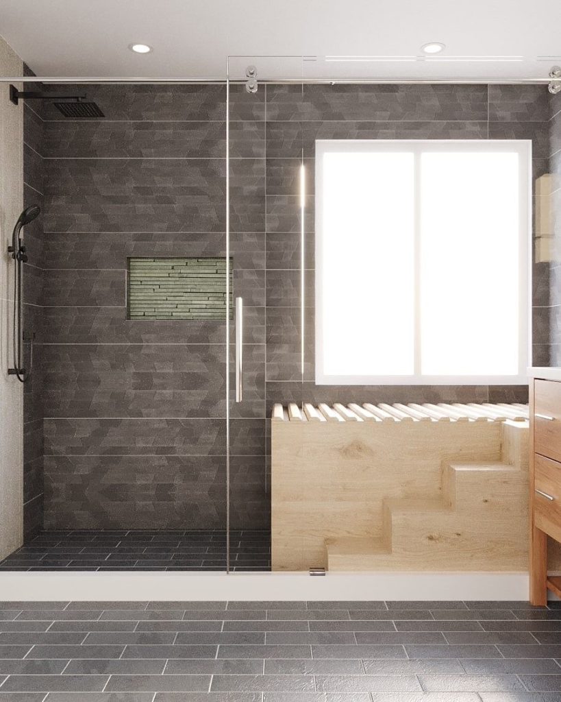 High 3D Zen Grey and Wood Bathroom