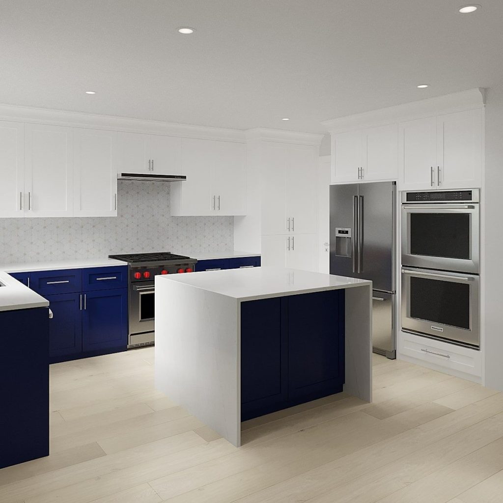 Glen 3D Blue and White Kitchen Island Remodel